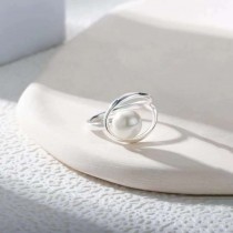 母親節限定 香港不規則線條珍珠純銀戒指