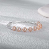 母親節限定 香港新款淡水珍珠純銀半手鍊半手鐲-橘色